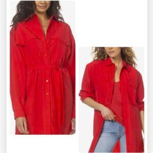 BA&SH red shirt dress with shirt tail hem NWT $275